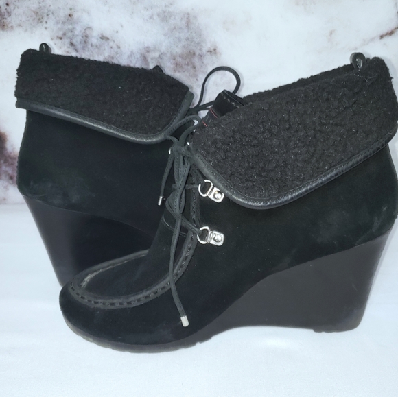 Tommy Hilfiger Zaria black suede wedge boot sz 7.5 - Picture 7 of 11